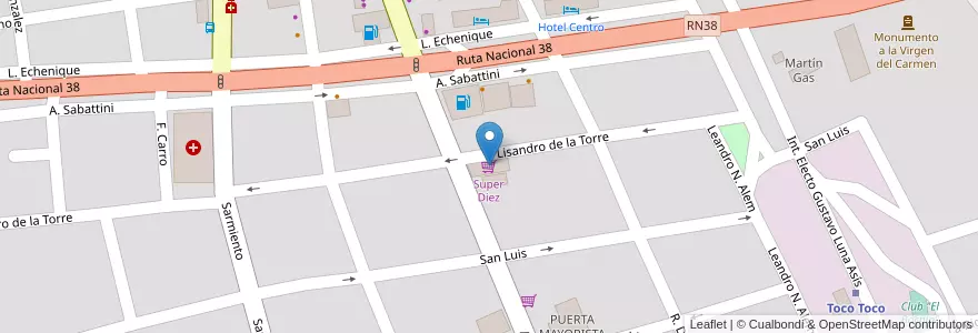 Mapa de ubicacion de Super Diez en 阿根廷, Córdoba, Departamento Cruz Del Eje, Municipio De Cruz Del Eje, Pedanía Cruz Del Eje, Cruz Del Eje.