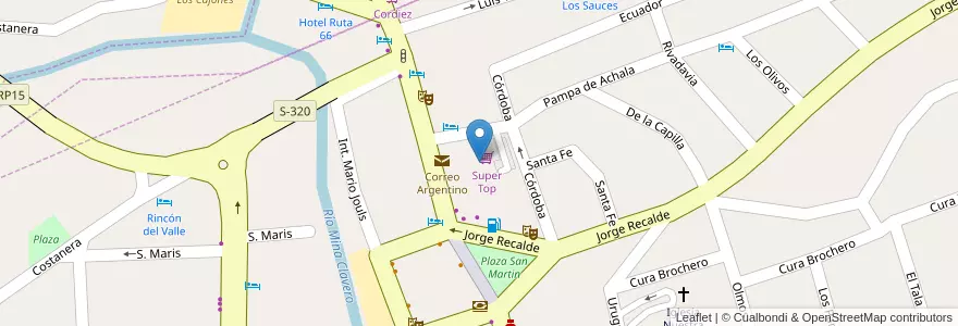 Mapa de ubicacion de Super Top en アルゼンチン, コルドバ州, Departamento San Alberto, Pedanía Tránsito, Mina Clavero, Municipio De Mina Clavero.