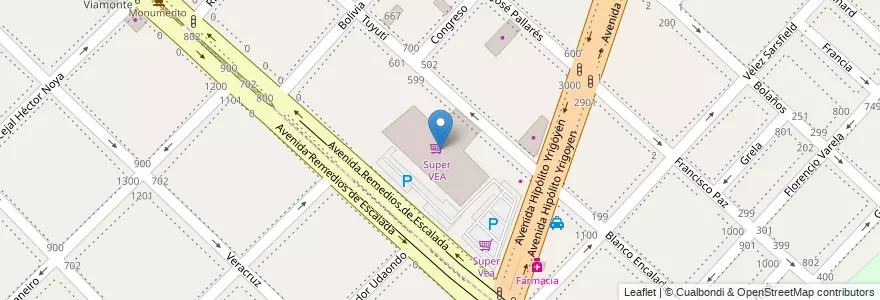 Mapa de ubicacion de Super VEA en アルゼンチン, ブエノスアイレス州, Partido De Lanús.