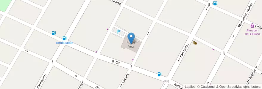 Mapa de ubicacion de Super Vea en Arjantin, Şili, Mendoza, Departamento Rivadavia, Distrito Ciudad De Rivadavia.
