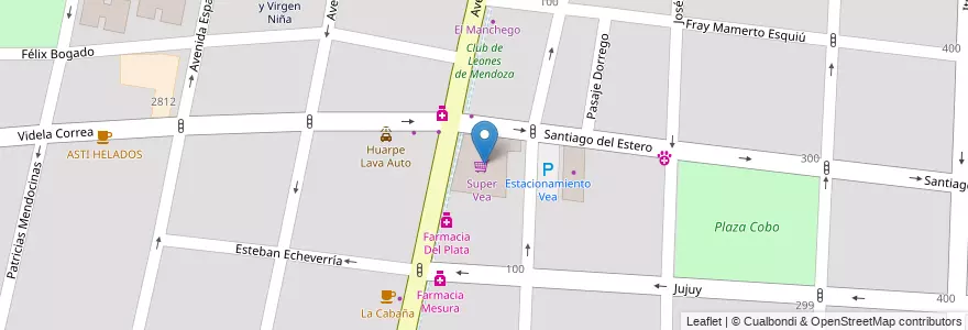 Mapa de ubicacion de Super Vea en アルゼンチン, チリ, メンドーサ州, Departamento Capital, Ciudad De Mendoza.
