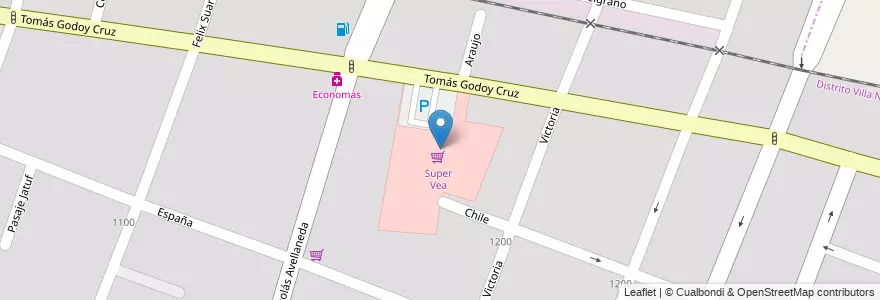 Mapa de ubicacion de Super Vea en Argentine, Chili, Mendoza, Departamento Guaymallén, Distrito Villa Nueva.