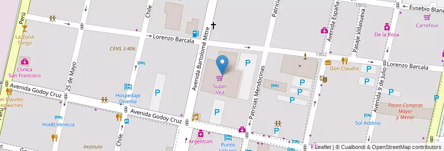 Mapa de ubicacion de Super Vea en Argentina, Cile, Mendoza, Departamento Capital, Ciudad De Mendoza.