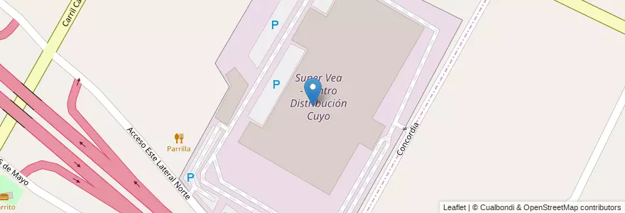 Mapa de ubicacion de Super Vea - Centro Distribución Cuyo en Arjantin, Şili, Mendoza, Departamento Guaymallén, Distrito Rodeo De La Cruz.