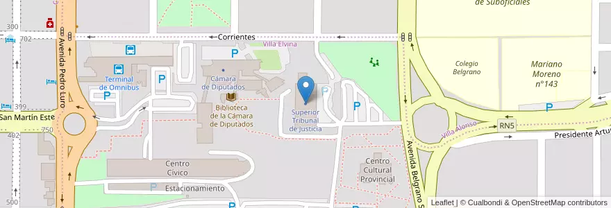 Mapa de ubicacion de Superior Tribunal de Justicia en Аргентина, Ла-Пампа, Municipio De Santa Rosa, Departamento Capital, Santa Rosa.