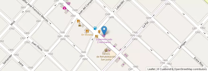 Mapa de ubicacion de Supermercado 2 Hermanos en アルゼンチン, ブエノスアイレス州, Partido De La Matanza, Villa Luzuriaga.