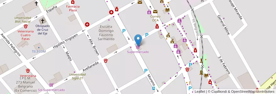 Mapa de ubicacion de Supermercado en Argentina, Córdova, Departamento Cruz Del Eje, Municipio De Cruz Del Eje, Pedanía Cruz Del Eje, Cruz Del Eje.