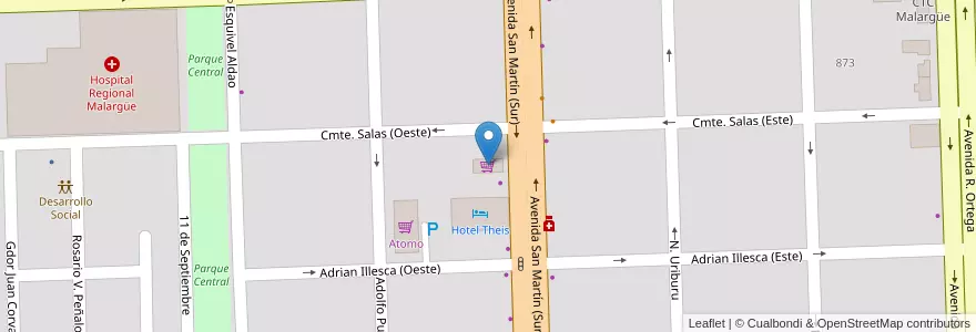 Mapa de ubicacion de Supermercado Altue en Arjantin, Şili, Mendoza, Departamento Malargüe, Distrito Ciudad De Malargüe.