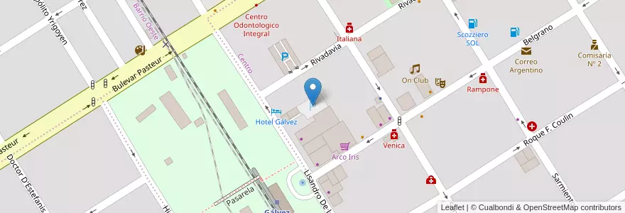 Mapa de ubicacion de Supermercado Arco Iris en アルゼンチン, サンタフェ州, Departamento San Jerónimo, Municipio De Gálvez, Gálvez.