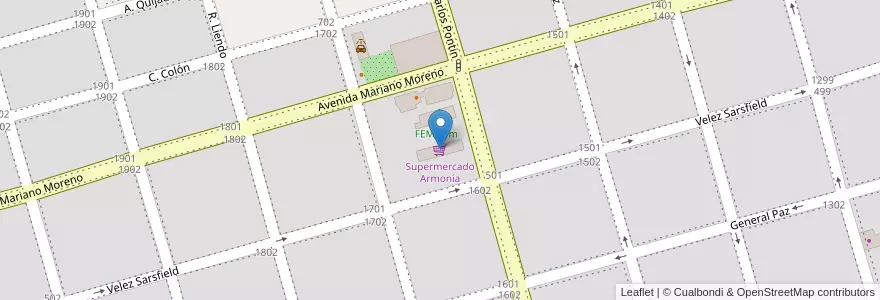 Mapa de ubicacion de Supermercado Armonía en آرژانتین, Córdoba, Departamento San Justo, Municipio Arroyito, Pedanía Arroyito, Arroyito.