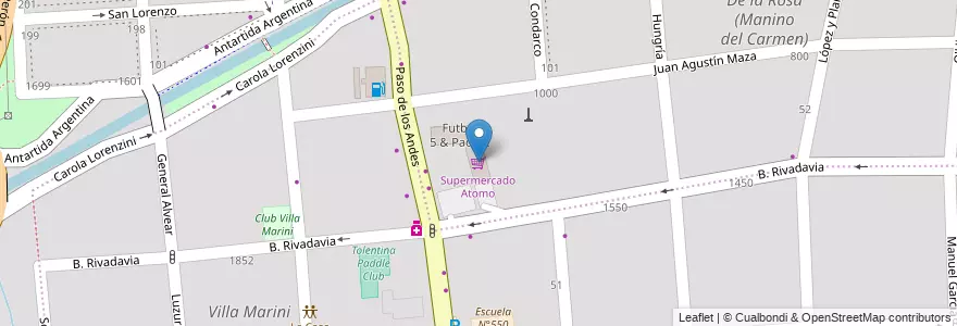Mapa de ubicacion de Supermercado Atomo en Argentinien, Chile, Mendoza, Godoy Cruz, Departamento Godoy Cruz, Distrito Ciudad De Godoy Cruz.