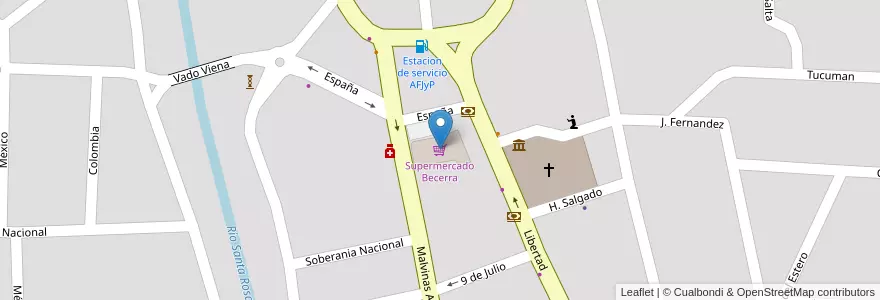 Mapa de ubicacion de Supermercado Becerra en Argentine, Córdoba, Departamento Calamuchita, Pedanía Monsalvo, Municipio De Santa Rosa De Calamuchita, Santa Rosa De Calamuchita.