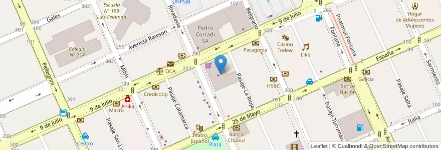 Mapa de ubicacion de Supermercado Carrefour en الأرجنتين, شوبوت, Trelew, Departamento Rawson.