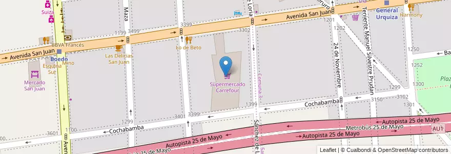 Mapa de ubicacion de Supermercado Carrefour, Boedo en Arjantin, Ciudad Autónoma De Buenos Aires, Comuna 5, Buenos Aires.