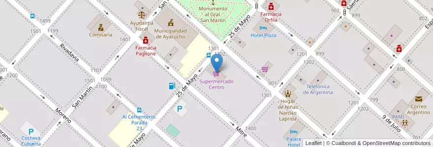 Mapa de ubicacion de Supermercado Centro en アルゼンチン, ブエノスアイレス州, Partido De Ayacucho, Ayacucho.