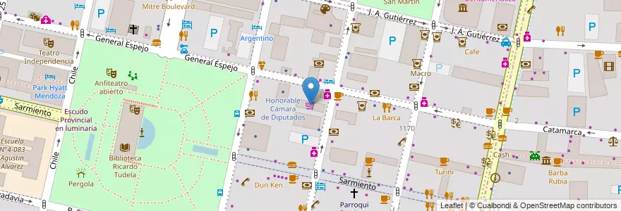 Mapa de ubicacion de Supermercado Cerca en Arjantin, Şili, Mendoza, Departamento Capital, Ciudad De Mendoza.