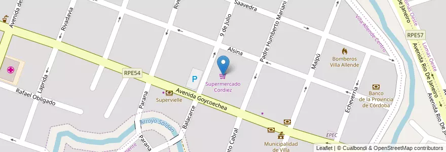 Mapa de ubicacion de Supermercado Cordiez en 아르헨티나, Córdoba, Departamento Colón, Municipio De Villa Allende, Pedanía Calera Norte, Villa Allende.