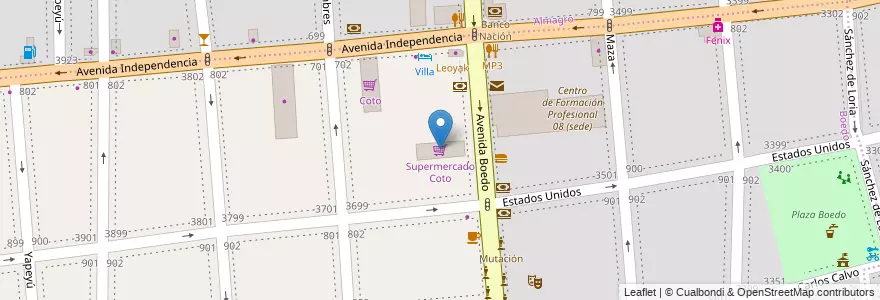 Mapa de ubicacion de Supermercado Coto, Boedo en アルゼンチン, Ciudad Autónoma De Buenos Aires, Comuna 5, ブエノスアイレス.