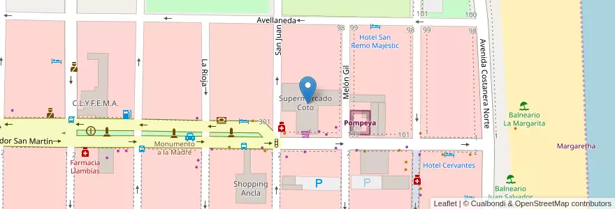 Mapa de ubicacion de Supermercado Coto en アルゼンチン, Partido De La Costa, Mar De Ajó.