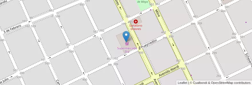 Mapa de ubicacion de Supermercado Día en アルゼンチン, ブエノスアイレス州, Partido De Dolores, Dolores.