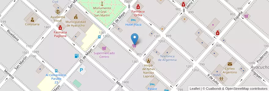 Mapa de ubicacion de Supermercado Día% en Argentinien, Provinz Buenos Aires, Partido De Ayacucho, Ayacucho.