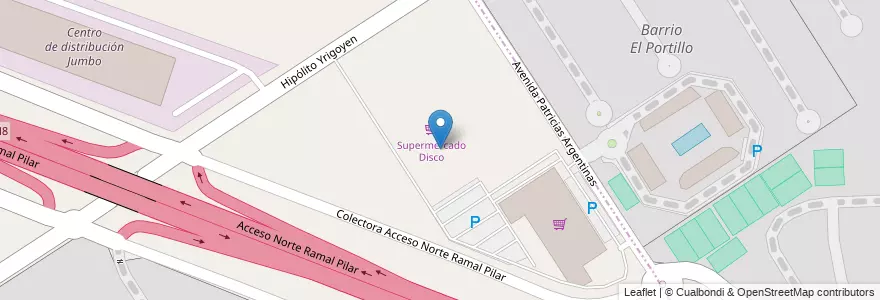 Mapa de ubicacion de Supermercado Disco en 아르헨티나, 부에노스아이레스주, Partido Del Pilar.