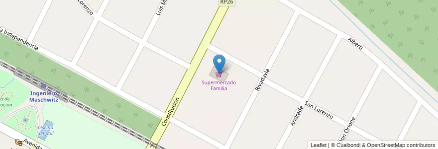 Mapa de ubicacion de Supermercado Familia en 아르헨티나, 부에노스아이레스주, Partido De Escobar, Ingeniero Maschwitz.