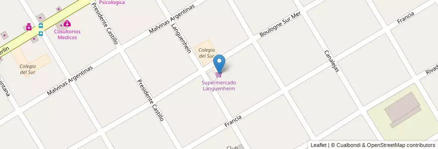 Mapa de ubicacion de Supermercado Languenheim en Arjantin, Buenos Aires, Partido De Almirante Brown, Longchamps.