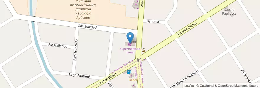 Mapa de ubicacion de Supermercado Luna en 阿根廷, 布宜诺斯艾利斯省, Partido De Lomas De Zamora, Lomas De Zamora.