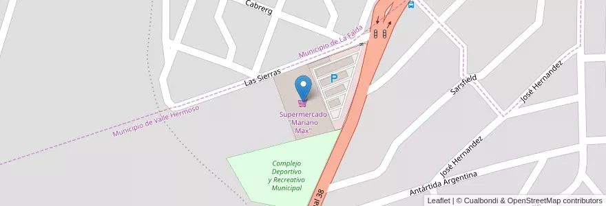 Mapa de ubicacion de Supermercado "Mariano Max" en Arjantin, Córdoba, Departamento Punilla, Pedanía San Antonio, Municipio De La Falda.