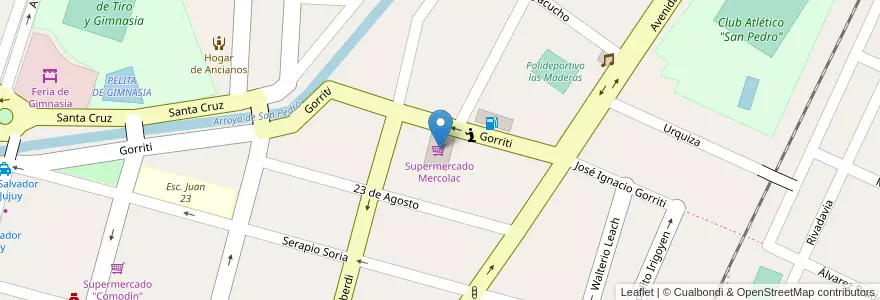 Mapa de ubicacion de Supermercado Mercolac en Argentina, Jujuy, Departamento San Pedro, Municipio De San Pedro De Jujuy.