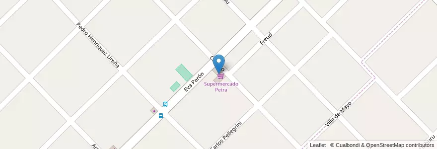 Mapa de ubicacion de Supermercado Petra en アルゼンチン, ブエノスアイレス州, Partido De Malvinas Argentinas, Villa De Mayo.