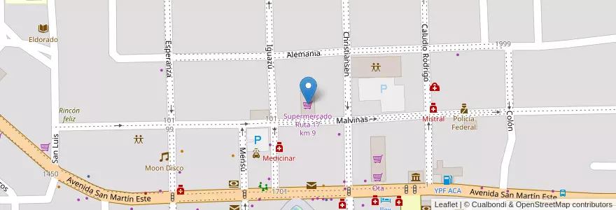 Mapa de ubicacion de Supermercado Ruta 17 km 9 en アルゼンチン, ミシオネス州, Departamento Eldorado, Municipio De Eldorado, Eldorado.