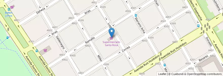 Mapa de ubicacion de Supermercado Santa Rosa, Saavedra en 阿根廷, Ciudad Autónoma De Buenos Aires, Comuna 12, Partido De Vicente López, 布宜诺斯艾利斯, Vicente López.