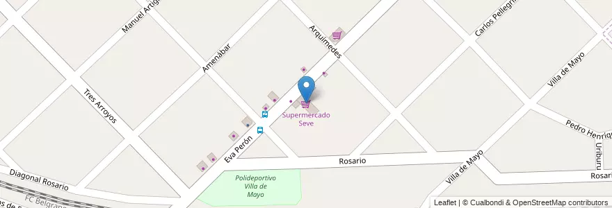 Mapa de ubicacion de Supermercado Seve en アルゼンチン, ブエノスアイレス州, Partido De Malvinas Argentinas, Villa De Mayo.