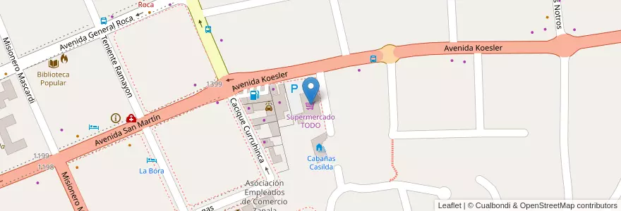 Mapa de ubicacion de Supermercado TODO en Argentine, Chili, Province De Neuquén, Departamento Lácar, Municipio De San Martín De Los Andes, San Martín De Los Andes.