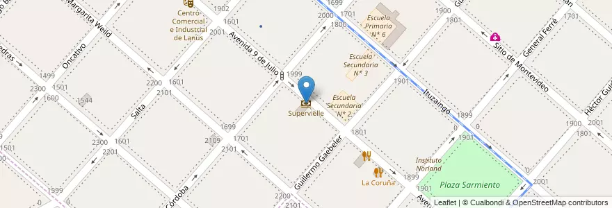 Mapa de ubicacion de Supervielle en アルゼンチン, ブエノスアイレス州, Partido De Lanús, Lanús Este.