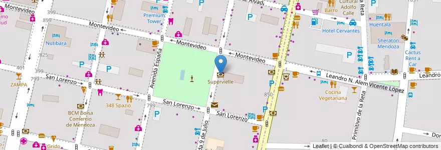 Mapa de ubicacion de Supervielle en 아르헨티나, 칠레, Mendoza, Departamento Capital, Sección 2ª Barrio Cívico, Ciudad De Mendoza.