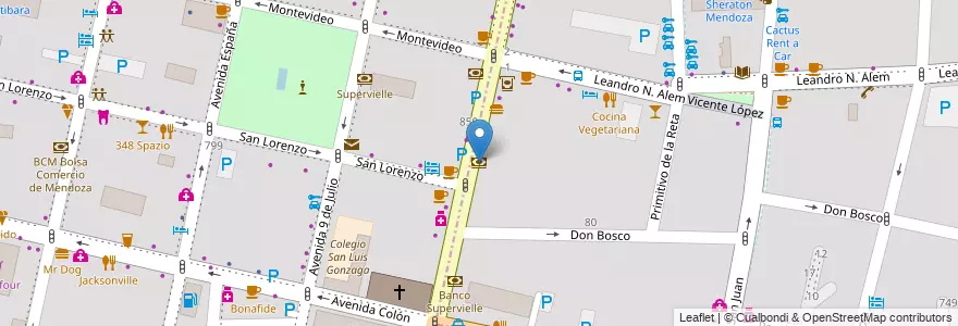 Mapa de ubicacion de Supervielle en Argentina, Chile, Mendoza, Departamento Capital, Sección 3ª Parque O'Higgins, Ciudad De Mendoza, Sección 2ª Barrio Cívico.