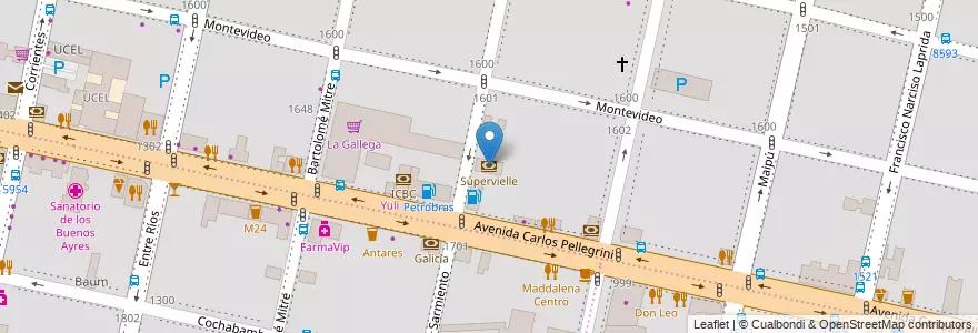 Mapa de ubicacion de Supervielle en الأرجنتين, سانتا في, Departamento Rosario, Municipio De Rosario, روساريو.