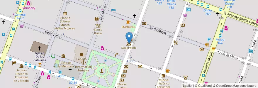 Mapa de ubicacion de Supervielle en アルゼンチン, コルドバ州, Departamento Capital, Pedanía Capital, Córdoba, Municipio De Córdoba.