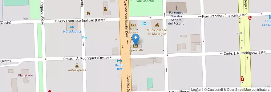 Mapa de ubicacion de Supervielle en Argentina, Chile, Mendoza, Departamento Malargüe, Distrito Ciudad De Malargüe.