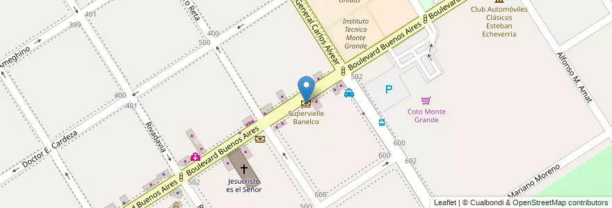 Mapa de ubicacion de Supervielle Banelco en Argentina, Provincia Di Buenos Aires, Partido De Esteban Echeverría, Monte Grande.
