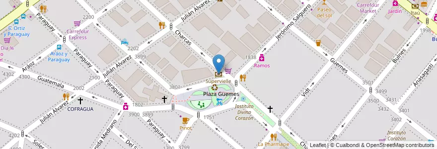 Mapa de ubicacion de Supervielle, Palermo en آرژانتین, Ciudad Autónoma De Buenos Aires, Buenos Aires, Comuna 14.