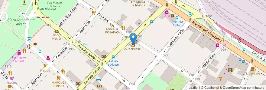 Mapa de ubicacion de Supervielle, Recoleta en Argentinië, Ciudad Autónoma De Buenos Aires, Comuna 1, Buenos Aires.