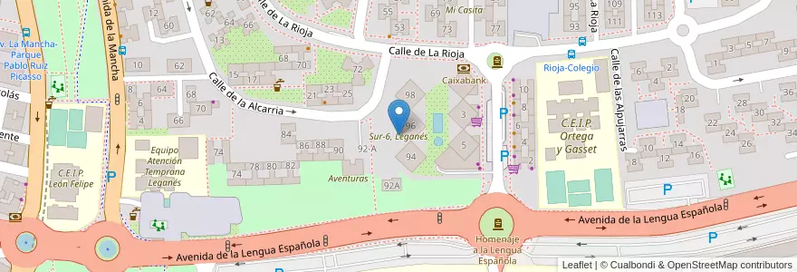 Mapa de ubicacion de Sur-6, Leganés en 西班牙, Comunidad De Madrid, Comunidad De Madrid, Área Metropolitana De Madrid Y Corredor Del Henares, Leganés.