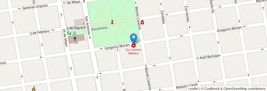 Mapa de ubicacion de Sur Centro Médico en الأرجنتين, إنتري ريوس, Departamento Gualeguay, Distrito Cuchilla, Gualeguay.