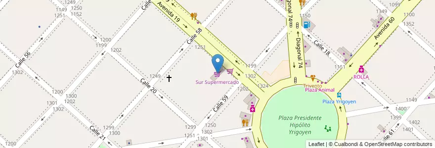 Mapa de ubicacion de Sur Supermercado, Casco Urbano en Argentinië, Buenos Aires, Partido De La Plata, La Plata.