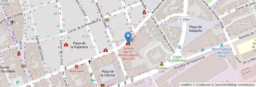 Mapa de ubicacion de Susana Garcia Ohlrich;Alberto Bau Coll en Spagna, Catalunya, Barcelona, Garraf, Vilanova I La Geltrú.