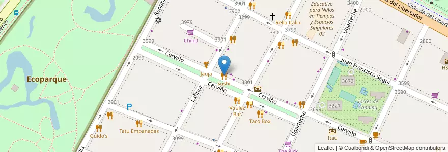 Mapa de ubicacion de Sushi, Palermo en Arjantin, Ciudad Autónoma De Buenos Aires, Buenos Aires, Comuna 14.